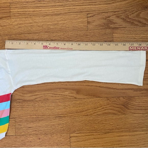 Express OneEleven Long Sleeve Tee Women’s Medium Cream Colorful Stripes Crop NWT - Picture 5 of 6